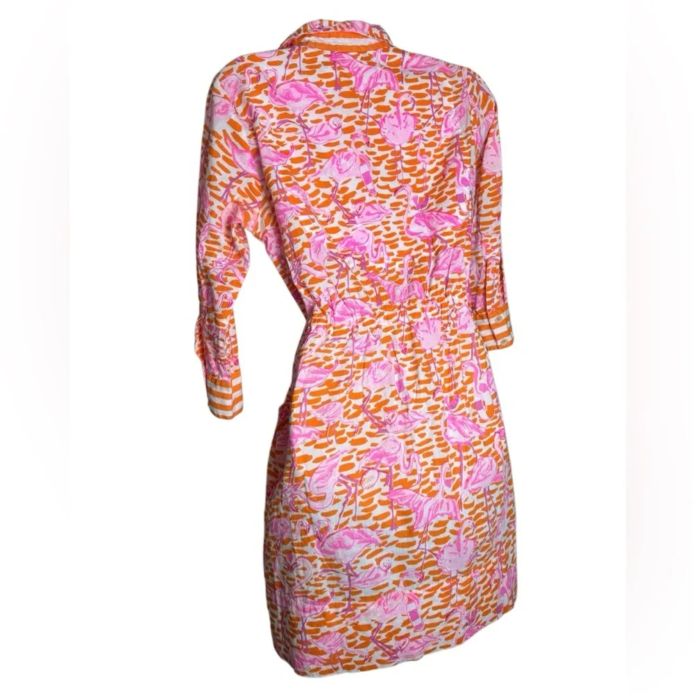Gretchen Scott Flamingo Print Tie Waist Shirt Dress - Picture 8 of 10